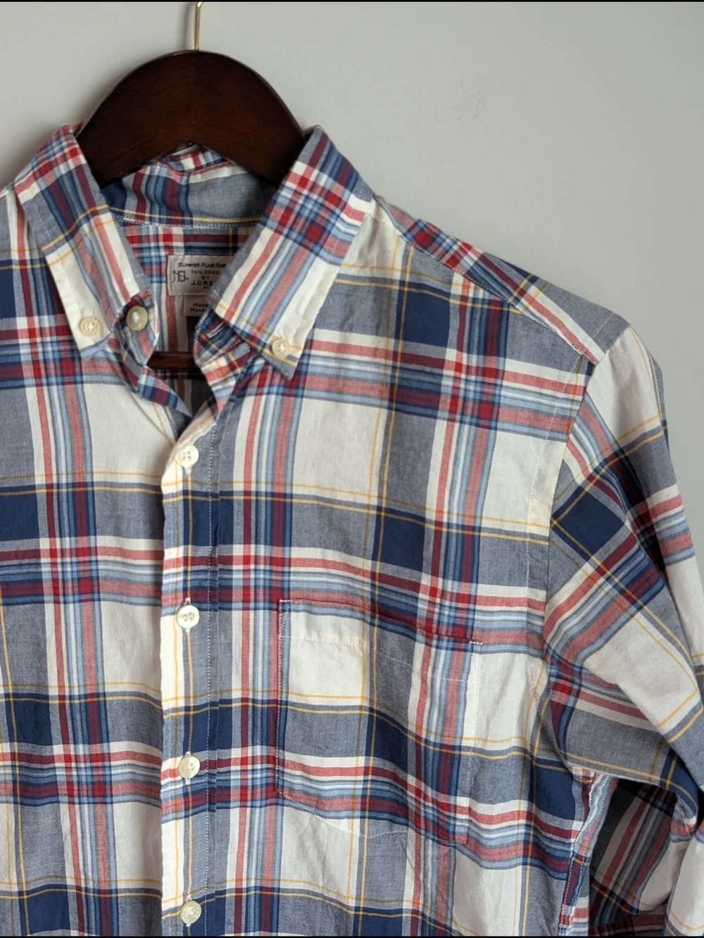 J.Crew Men's XS Summer Plaid Button Down Shirt Blue Red White Cotton 40732